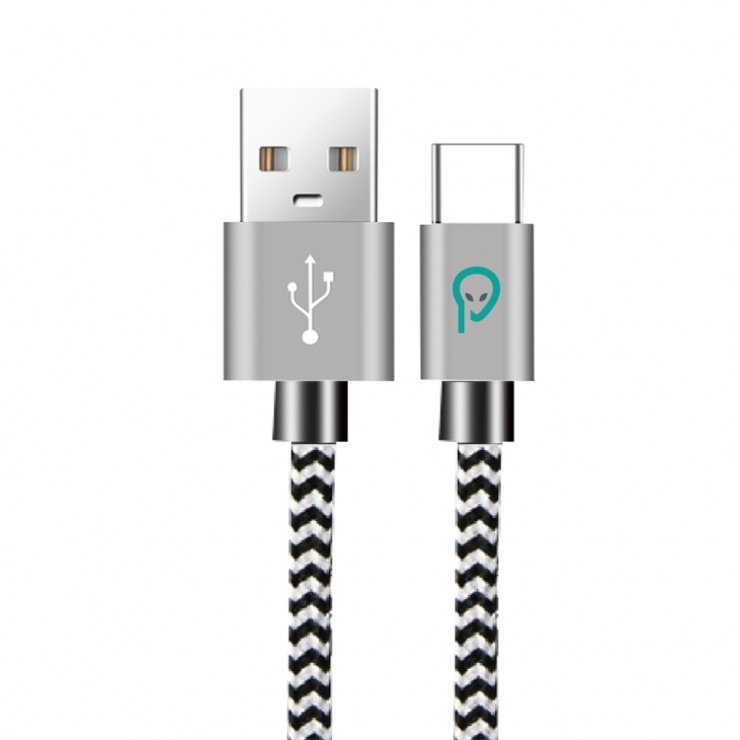 Imagine Cablu USB-A la USB type C 2.1A T-T 1m Alb/Negru, Spacer SPDC-TYPEC-BRD-ZBR-1.0